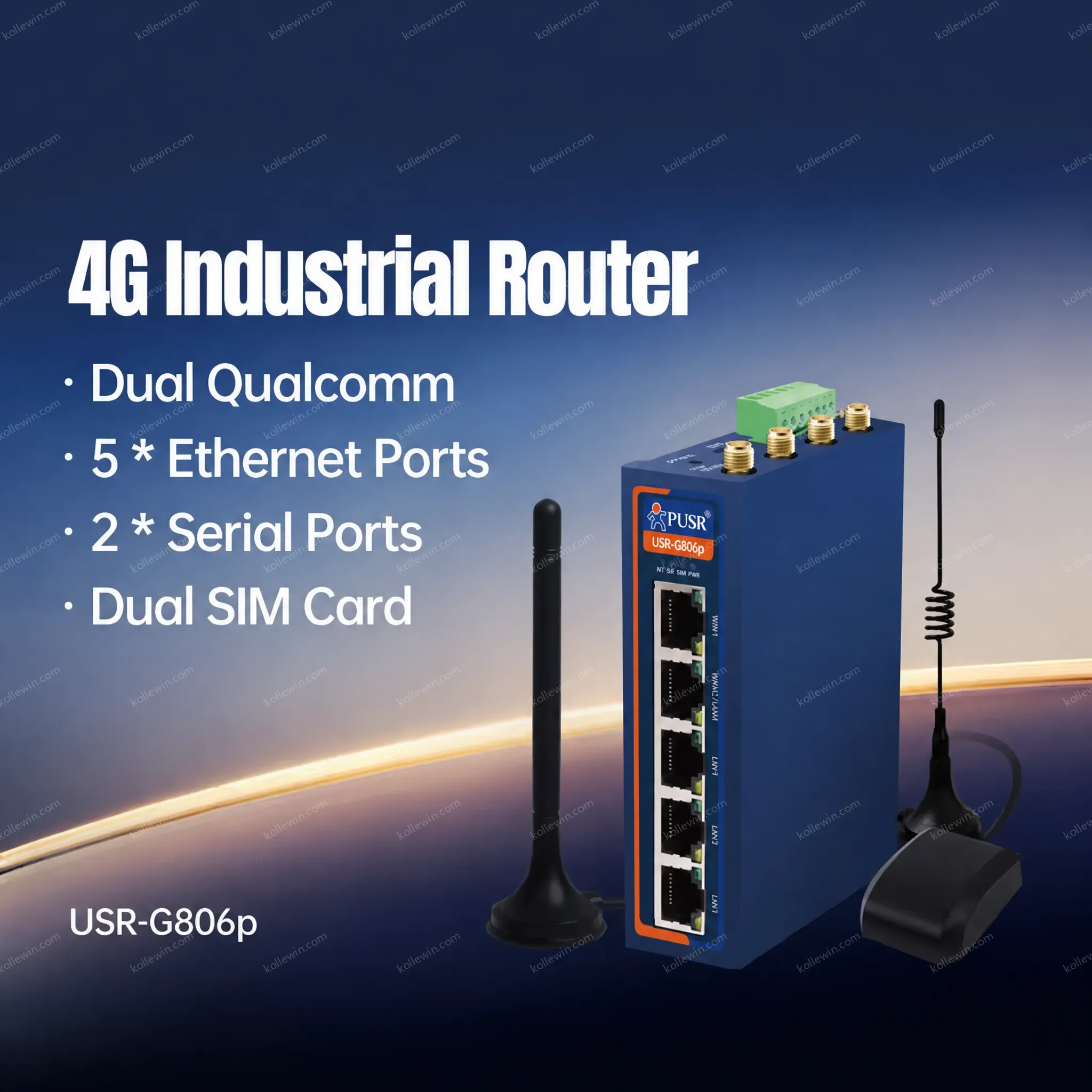 PUSR Dual Qualcomm Industrial Cellular Router 5*Ethernet+RS232+RS485 4G LTE Router Sim Card Modem WiFi Router USR-G806p