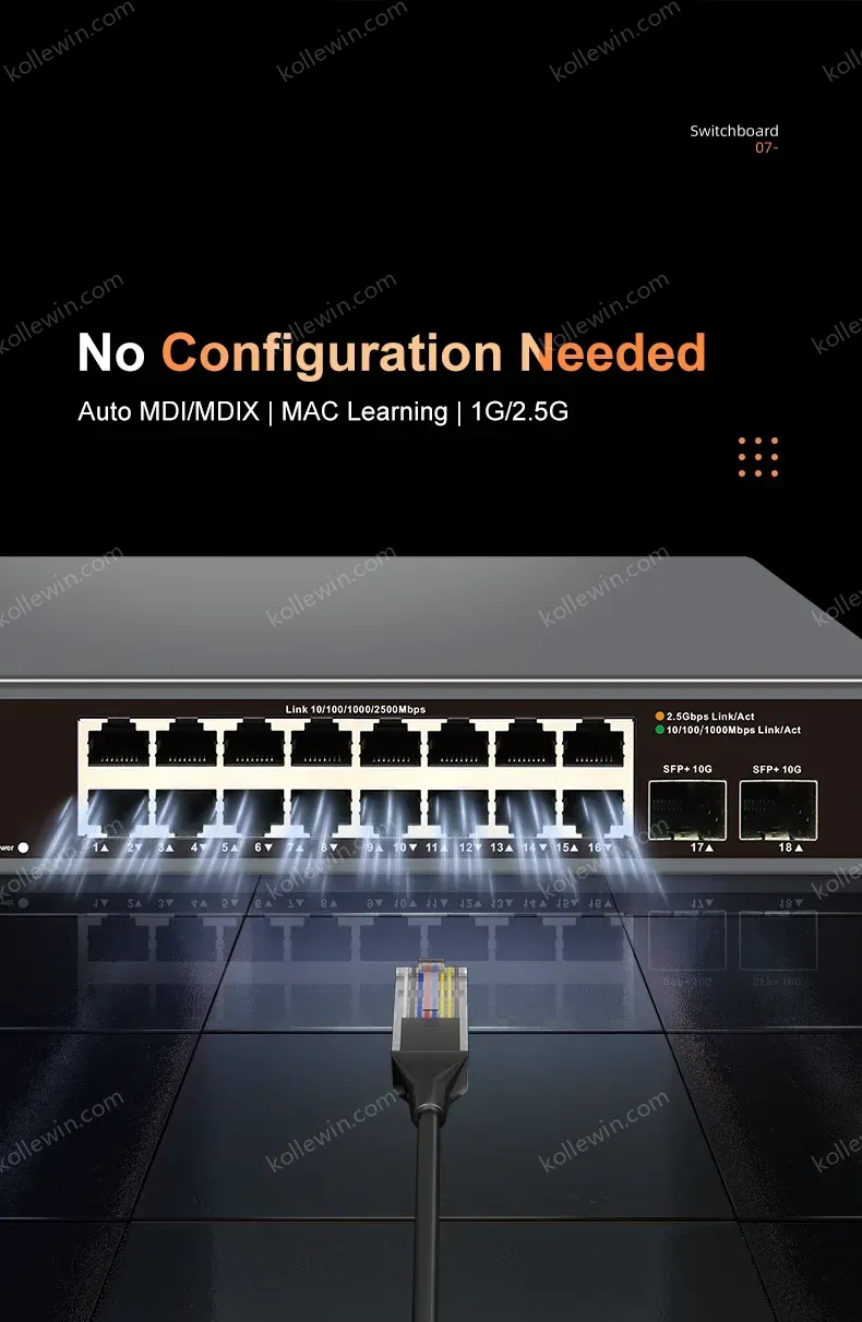 KeepLiNK 18-Port Multi-Gigabit Unmanaged Network Switch 16 X 2.5Gb Ethernet + 2 X 10Gb SFP+ for High-Speed Data Networking
