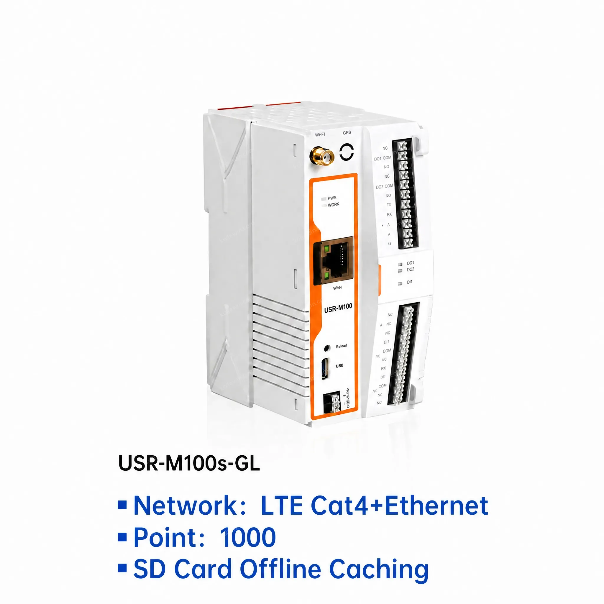 PUSR USR-M100-EAU Industrial Intelligent IoT I/O Gateway Support MQTT Modbus RTU to TCP With 4G and Ethernet Network