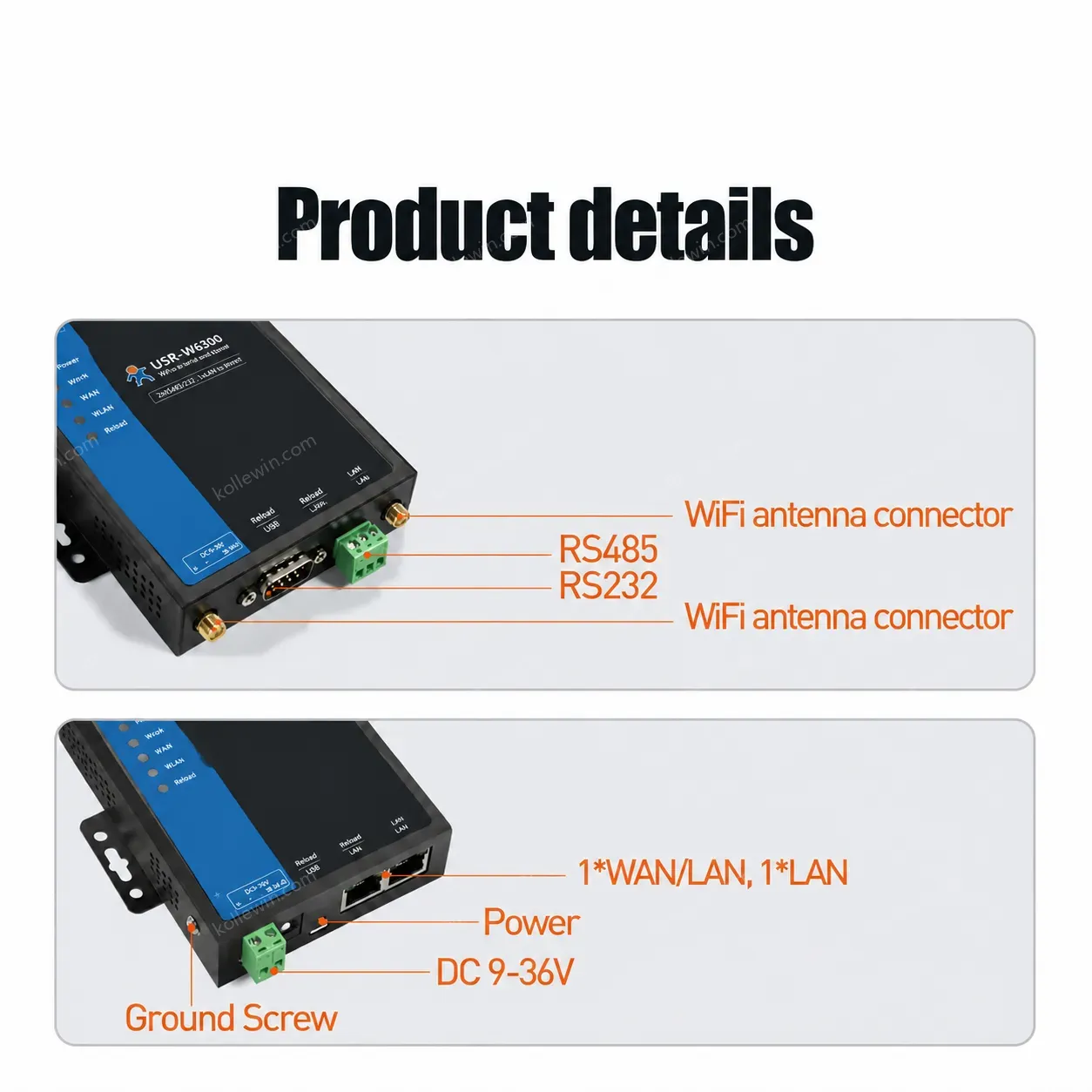 PUSR RS232 RS485 Serial to Wifi/Ethernet Converter Server Qualcomm Chip Modbus Gateway Date Transmission Encryption USR-W630s