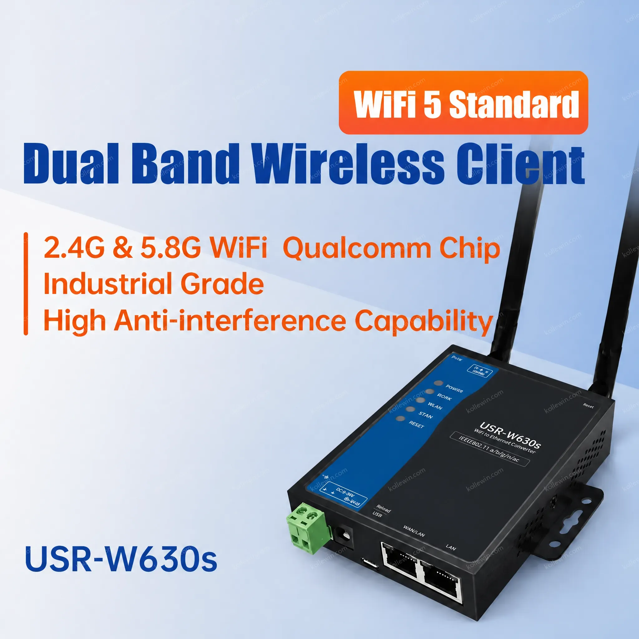 PUSR Industrial Wireless Client High-Performance WiFi 2.4GHz/5.8GHz AP/STA/AP+STA/Bridge Mode MQTT RS485/RS232/Ethernet