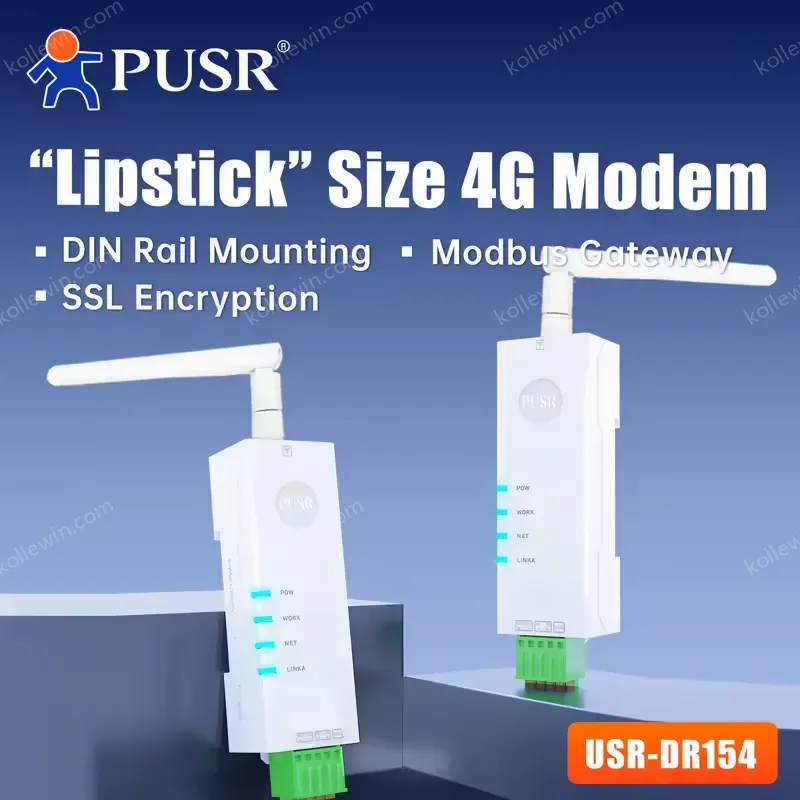 PUSR Wireless Lipstick Size 4G Modem DIN Rail Mounting Modbus Gateway SSL Encryption with RS485 Port USR-DR154-E