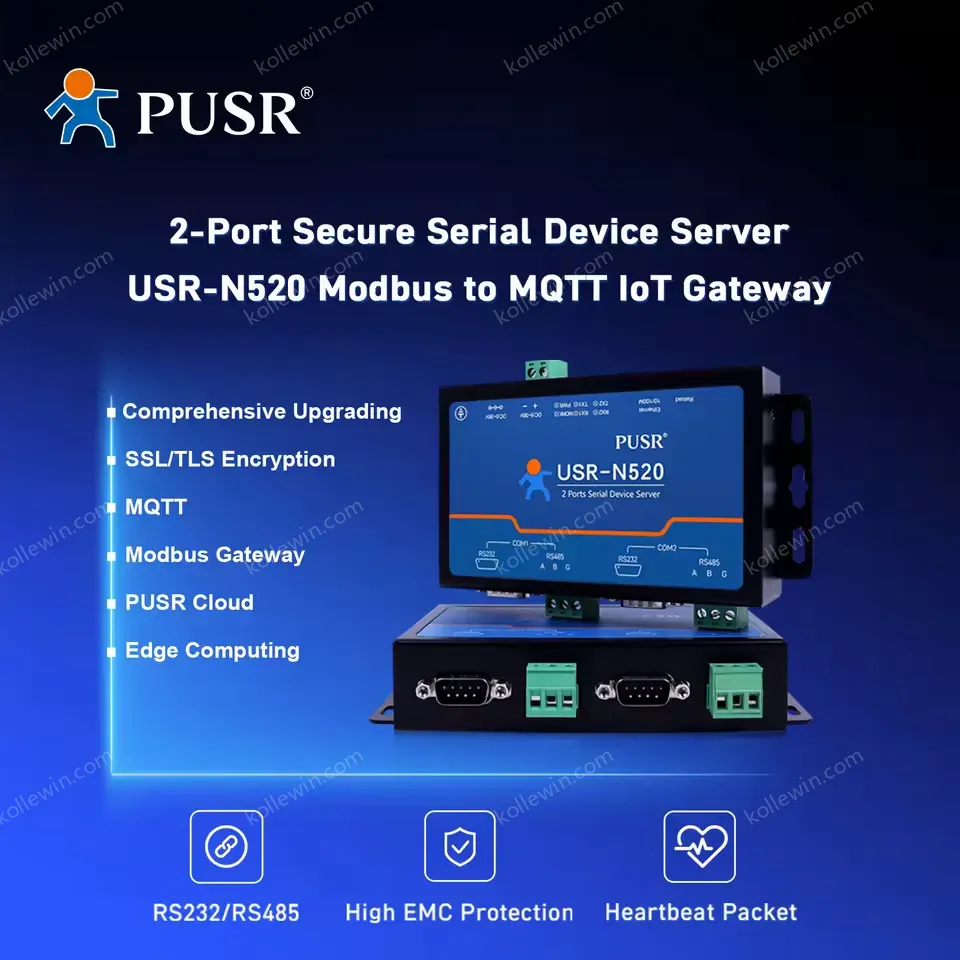 USR N520 H7-6 Version 2-port serial Modbus to Mqtt Iot Gateway Support SSL and TLS rs232 rs485 to ethernet
