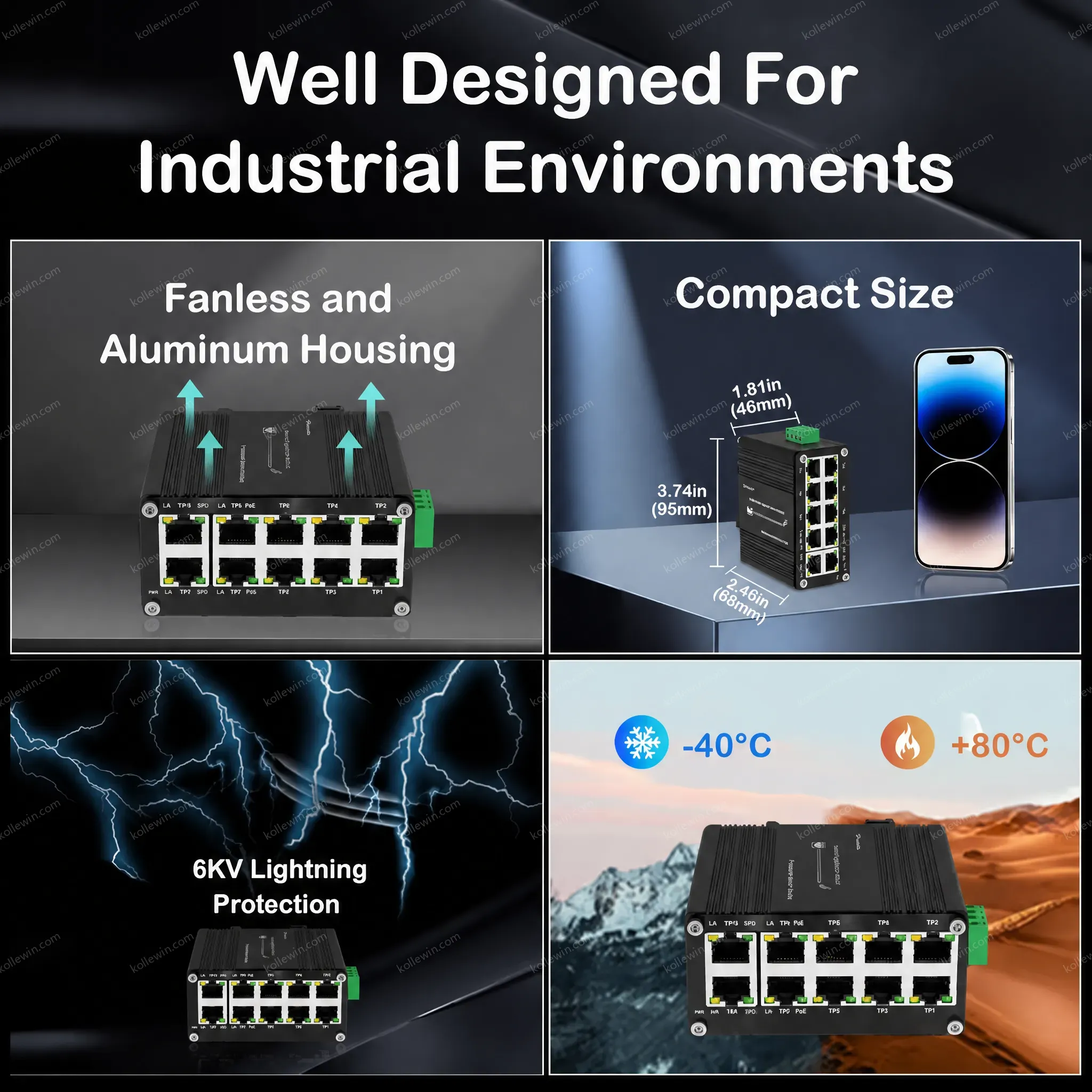 Industrial Switch Mini 8 PoE +2 RJ45 Switch 12-48V Input