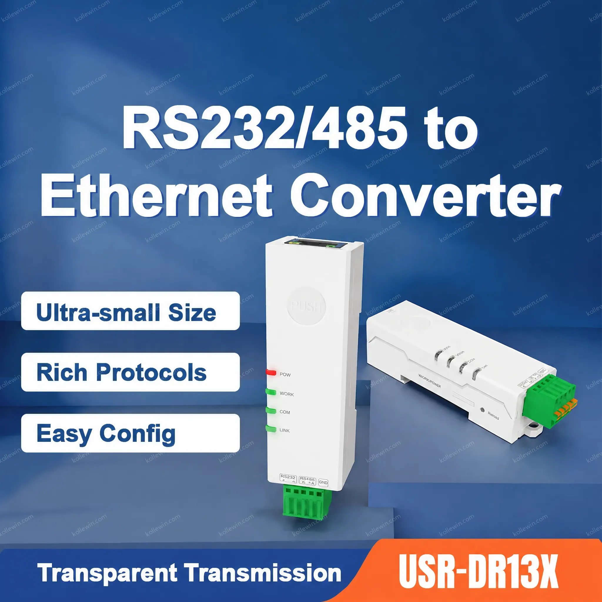 PUSR Ultra-Small Size Rail-Type RS485 RS232 to Ethernet Modbus Gateway Supports Timeout Restart DHCP DNS USR-DR132/DR134