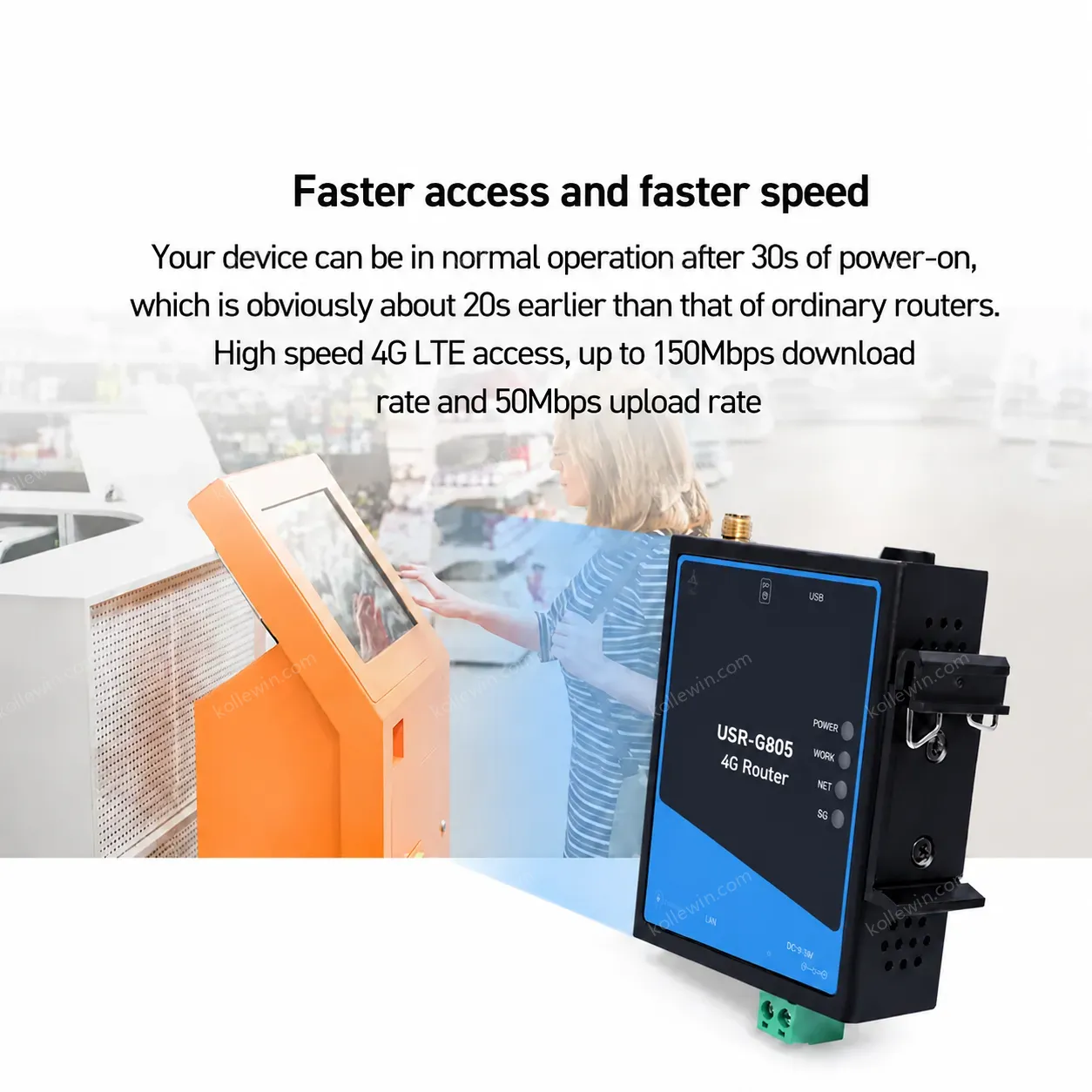 USR-G805-ECEUX Outdoor Industrial 4G Cellular Router Qualcomm Support VPN PPTP L2TP Firewall DC 9-36V Network Access Solution