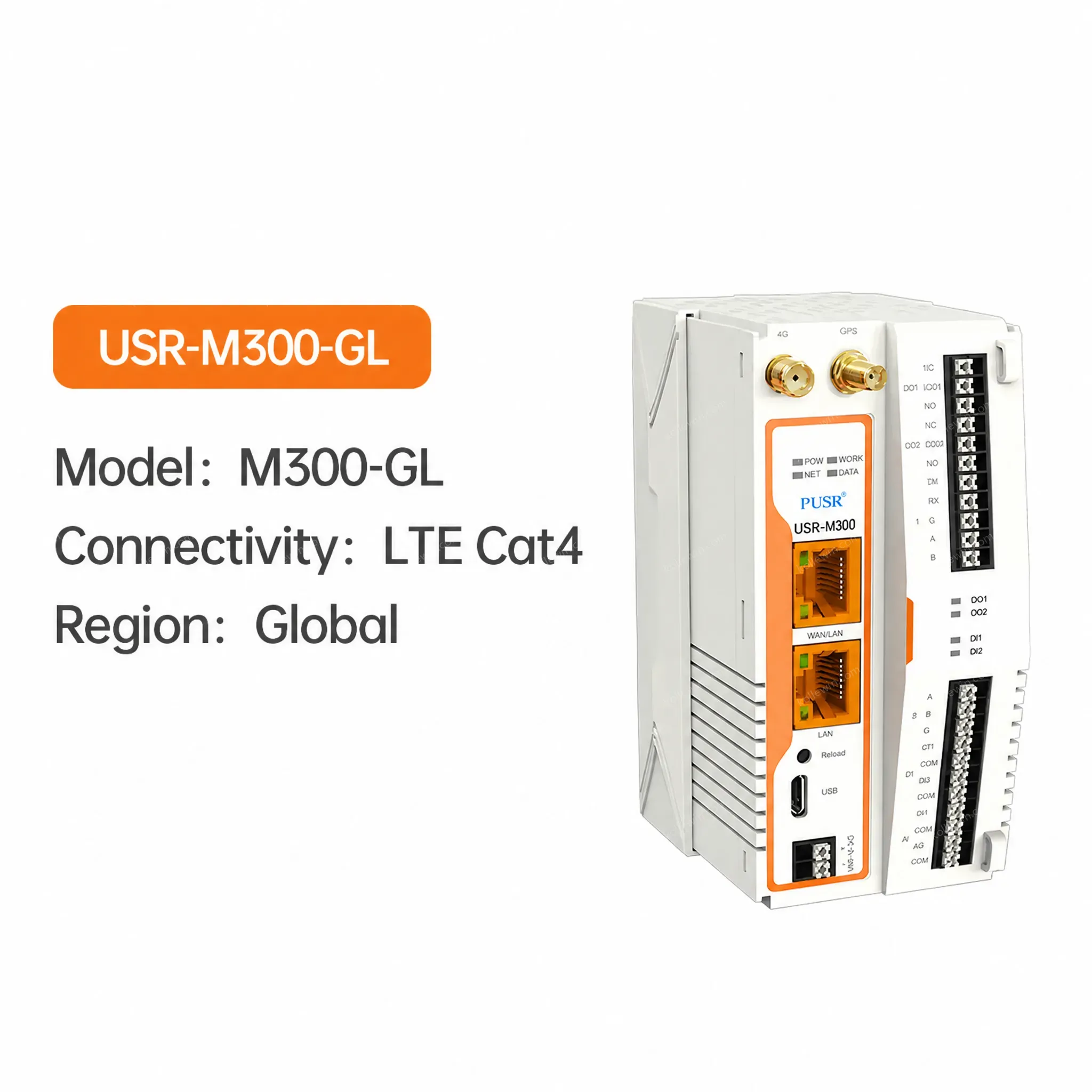 PUSR USR-M300 Edge IoT Gateway High Performance up to 2000 Data Points Node-RED Low-code Programming for M2M/IoT Applications