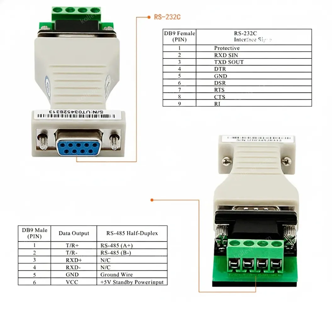 UOTEK Mini RS232 to RS485 Converter RS 232 DB9 RS-232 To RS-485 Adapter Serial Connector Half Duplex Anti Lightning UT-201B