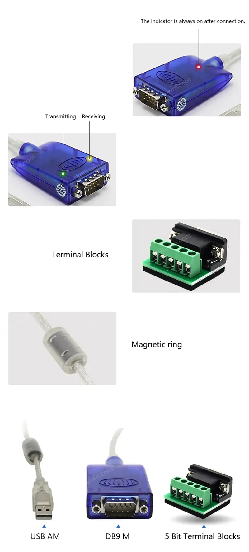 UOTEK 4.9Ft USB to RS232 RS485 RS422 Converter USB-A RS-232 RS-485 RS-422 Cable Serial DB9 Connector Full Half Duplex UT-8890