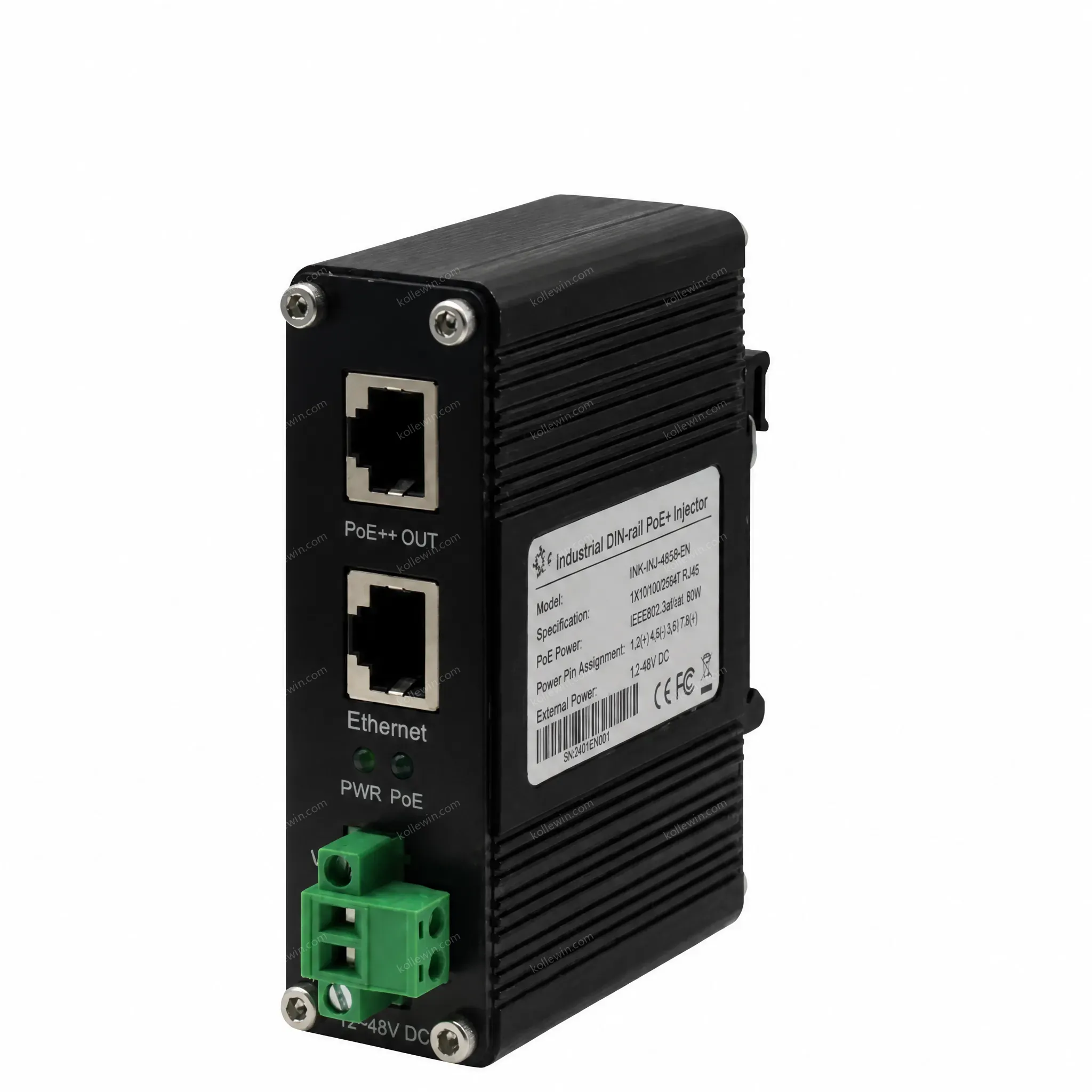 10 100 1000Mbps 12-48V DC 95W Industrial Gigabit PoE Injector