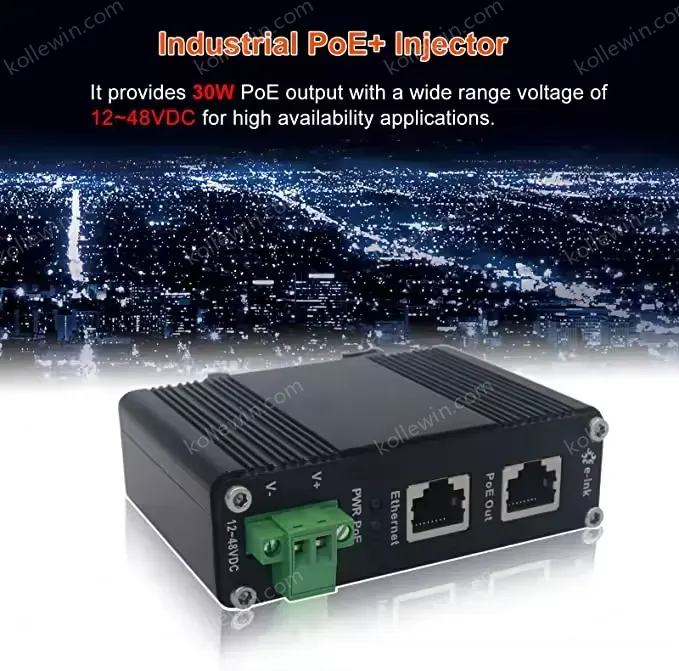 Hardened Industrial Gigabit PoE Injector 802.3at 30W Power Over Ethernet Injector Adapter