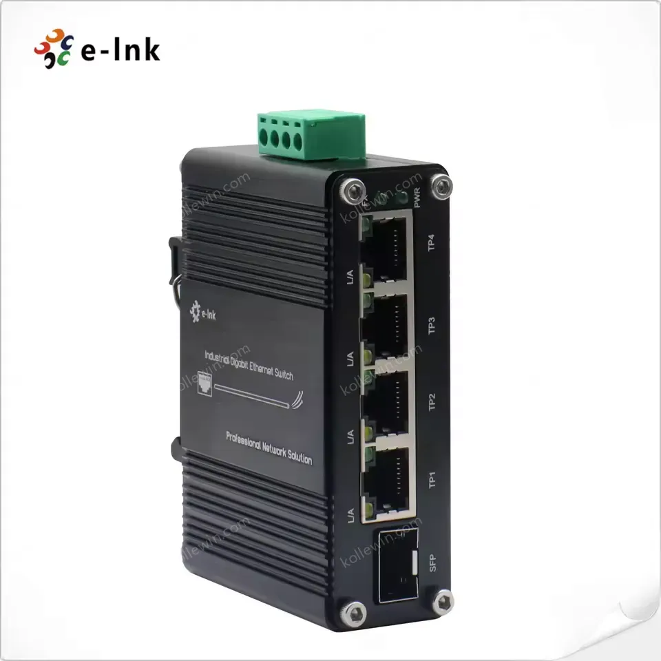12-48V DC Input Mini Industrial 4 RJ45 + 1 SFP Gigabit Ethernet Switch for CCTV Automation Robotics Solar ELV Systems